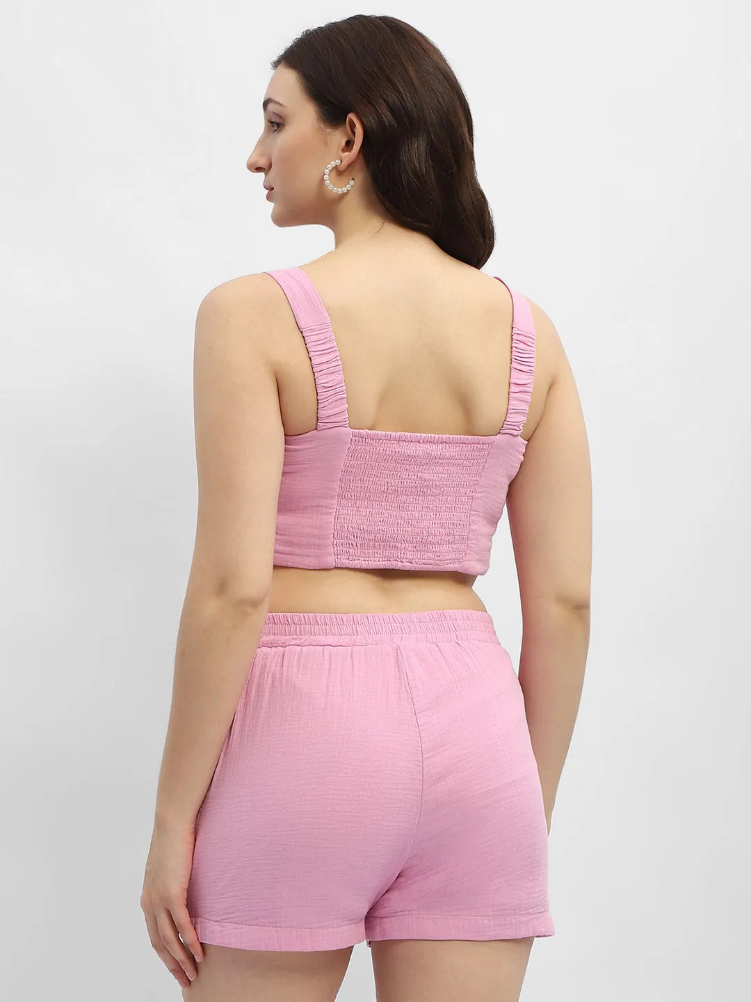 Madame Sweetheart Neck Pink Crop Top