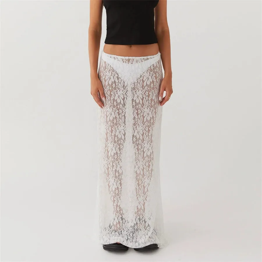 Malia Fairycore Boho Floral Lace Maxi Skirts