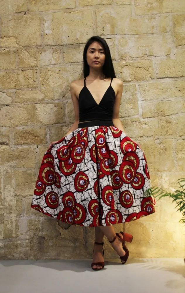 MALILI MIDI SKIRT Red Print WAX
