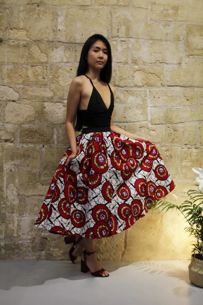MALILI MIDI SKIRT Red Print WAX