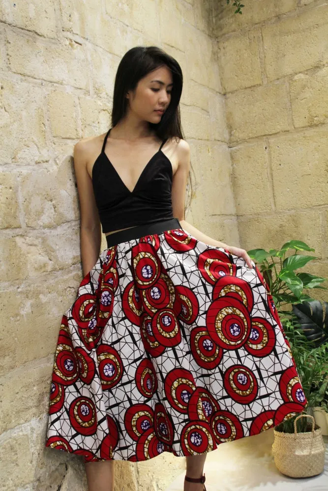 MALILI MIDI SKIRT Red Print WAX