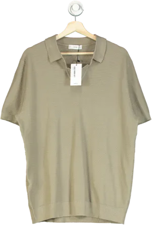 MANGO Green Cotton Polo Shirt With Braided Knit UK XL