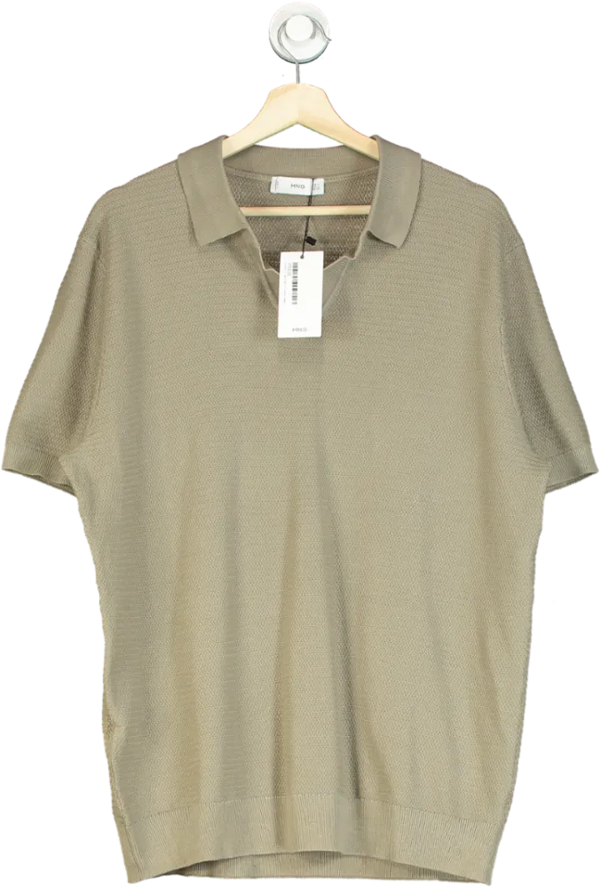 MANGO Green Cotton Polo Shirt With Braided Knit UK XL