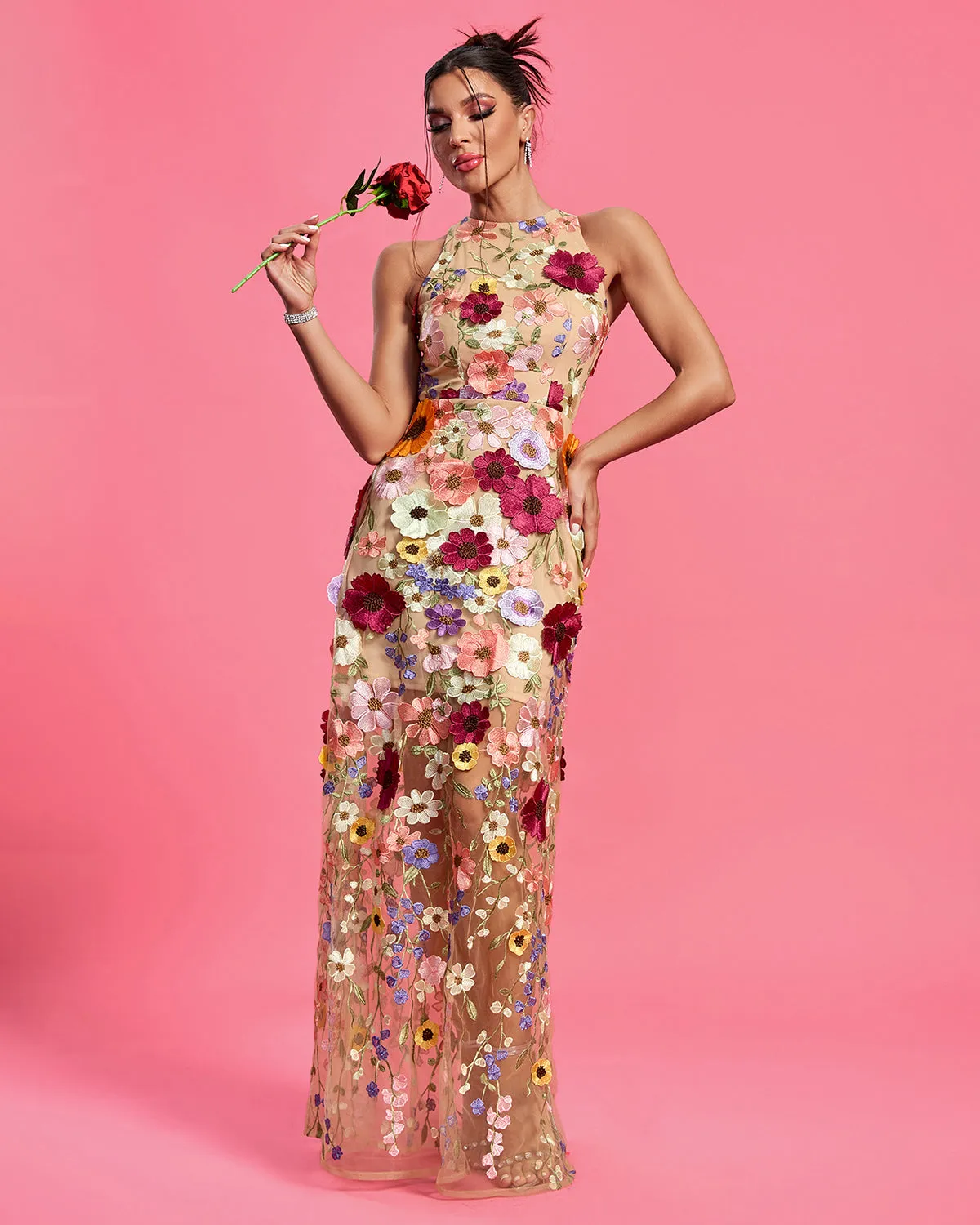 Maraya Floral Applique Maxi Dress