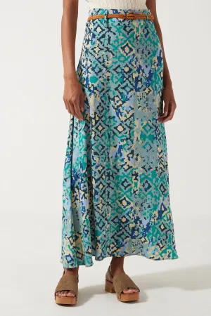 Marc Angelo Printed Maxi Skirt with Belt