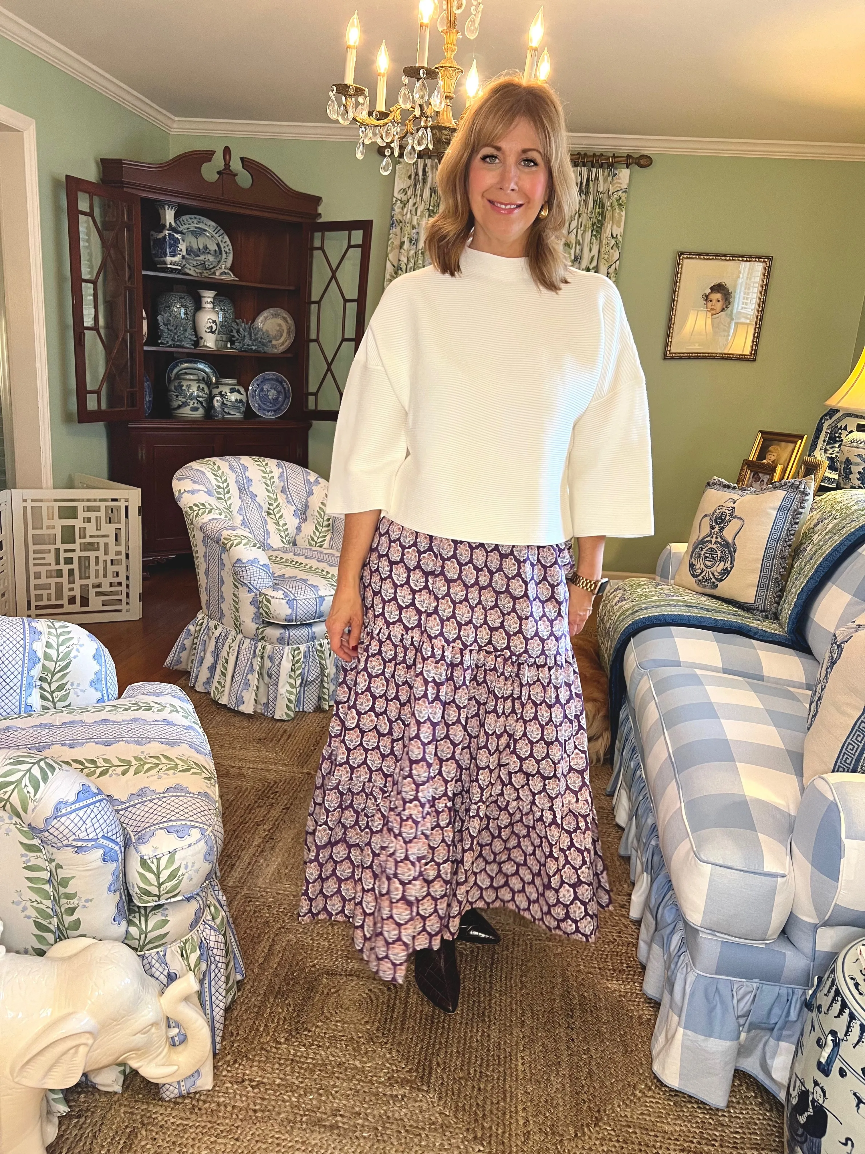 Maria Floral Block Print Maxi Skirt in Amythyst