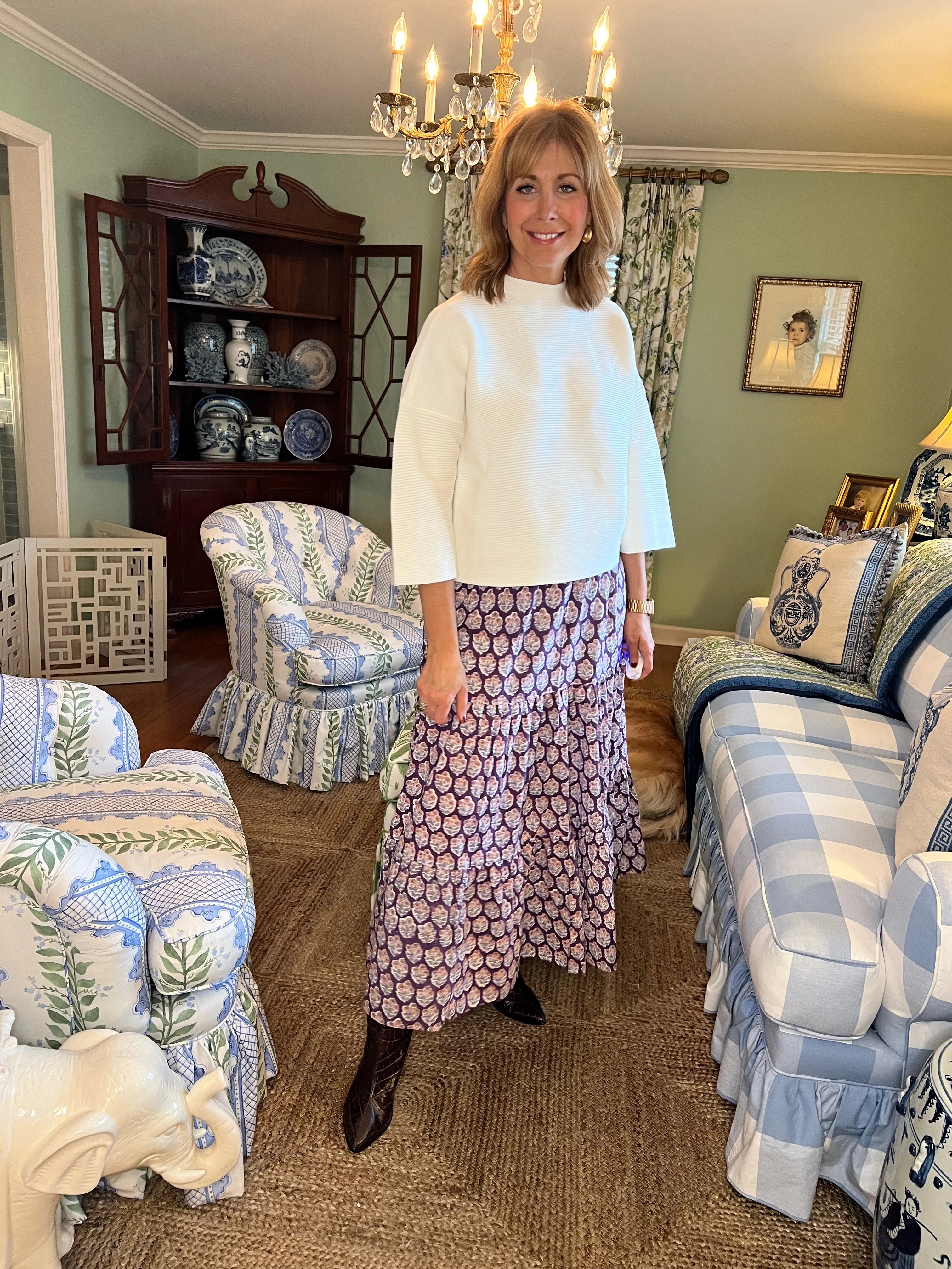 Maria Floral Block Print Maxi Skirt in Amythyst