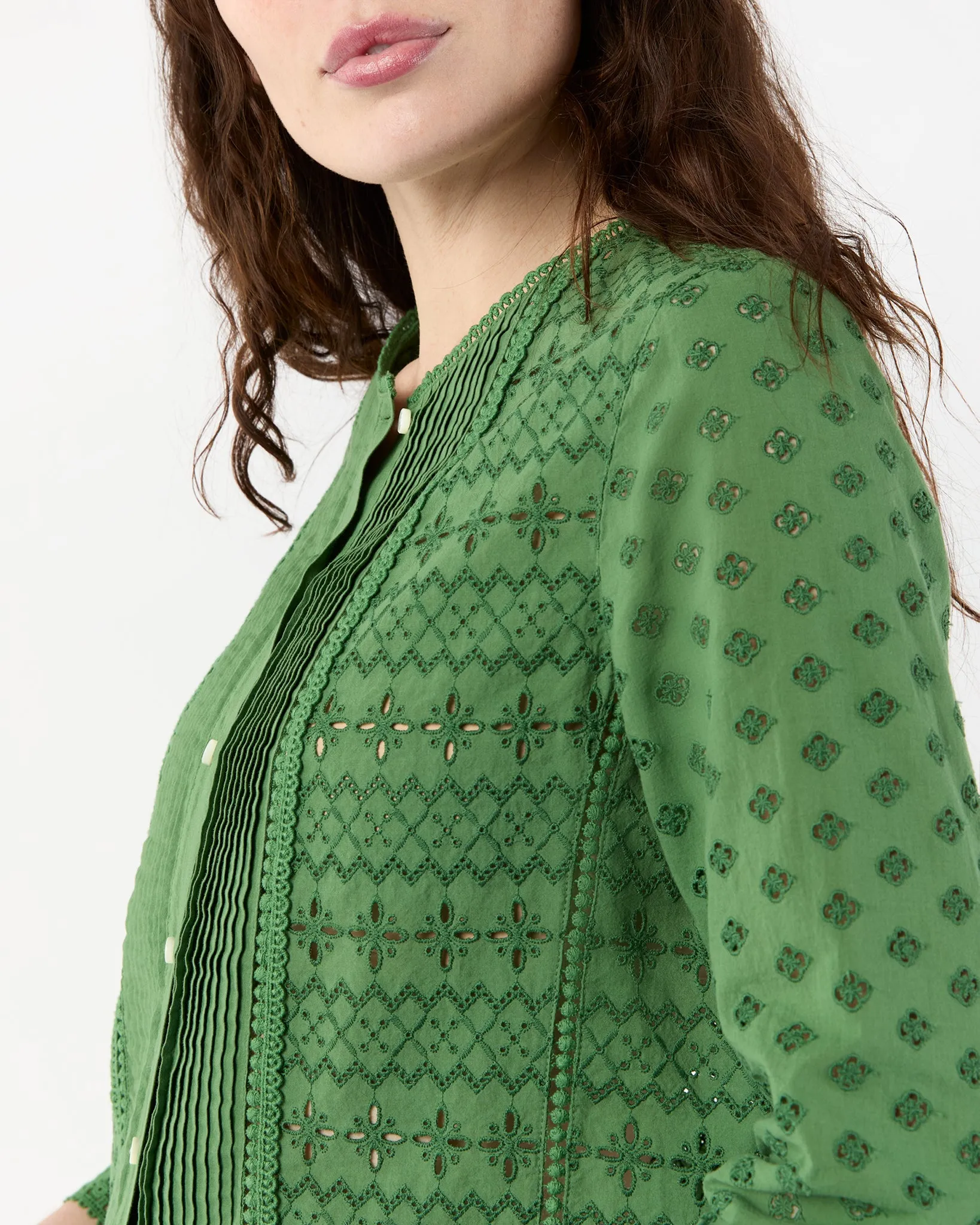 Marianne Top in Green Eyelet Patchwork