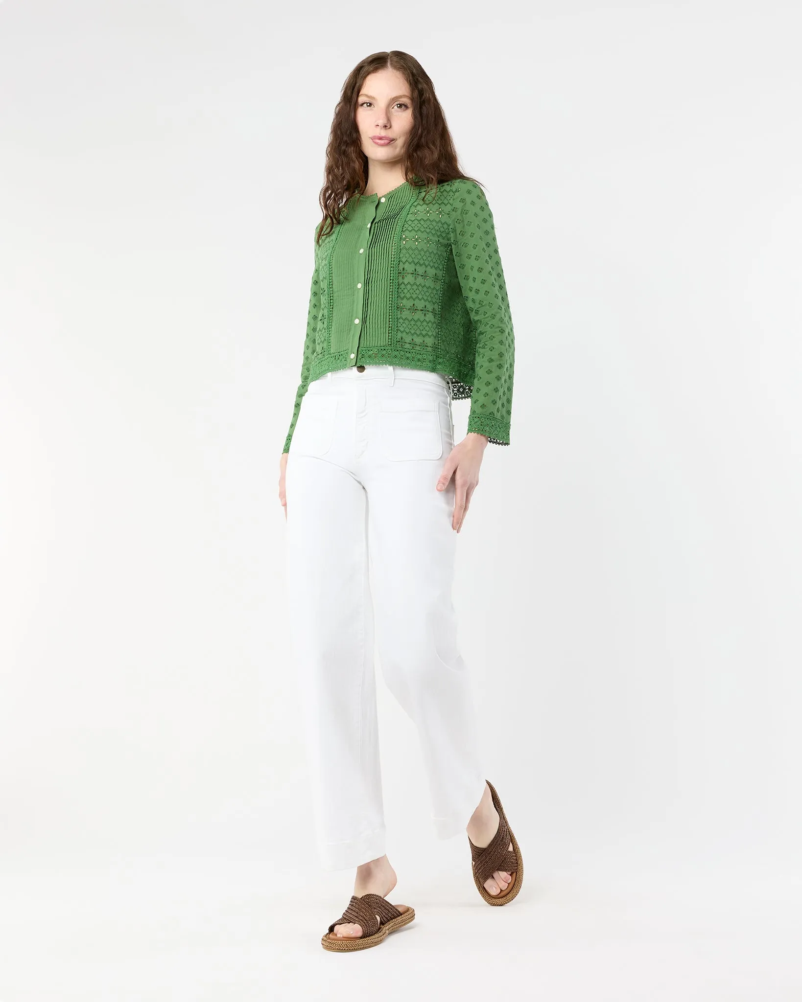 Marianne Top in Green Eyelet Patchwork