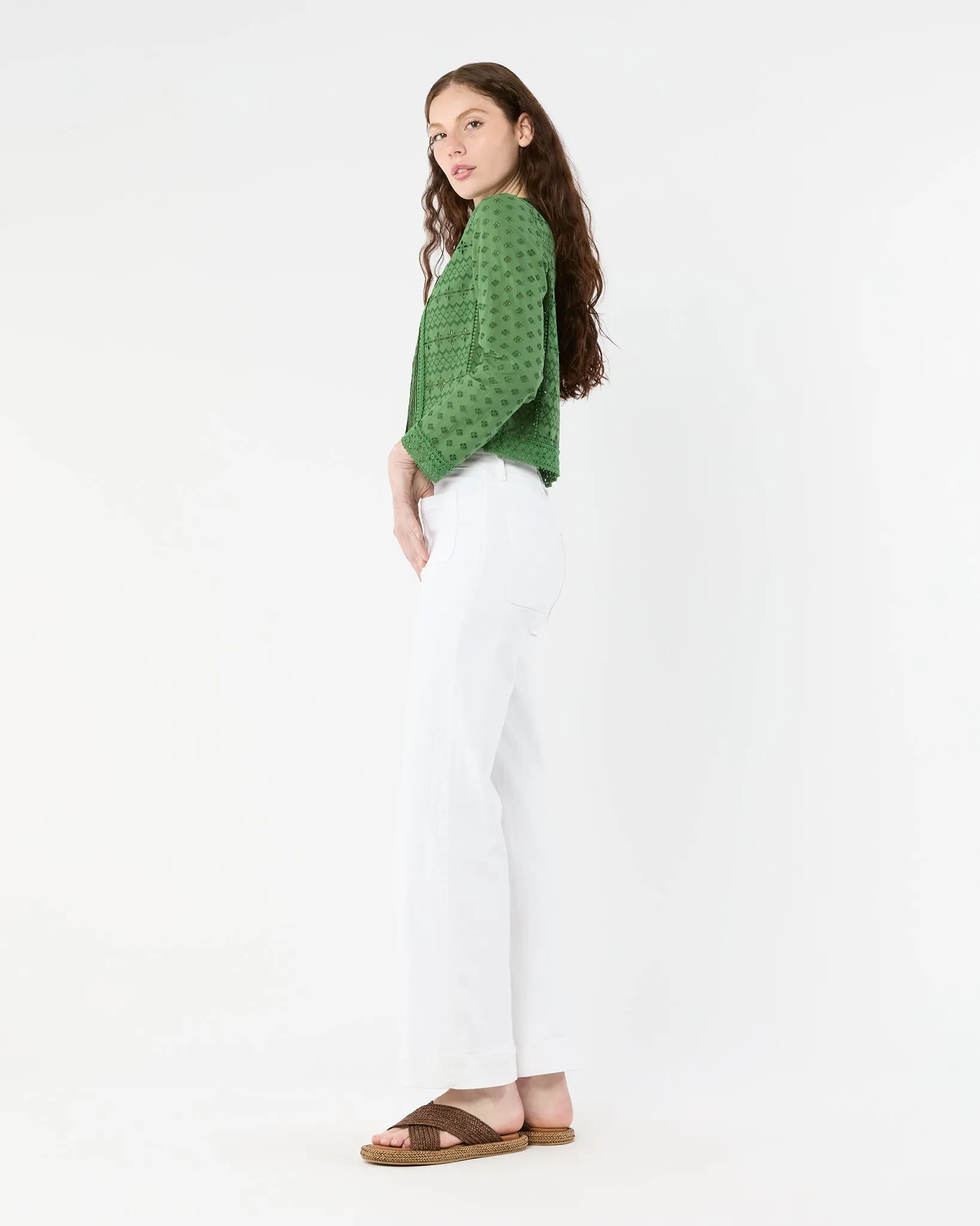 Marianne Top in Green Eyelet Patchwork