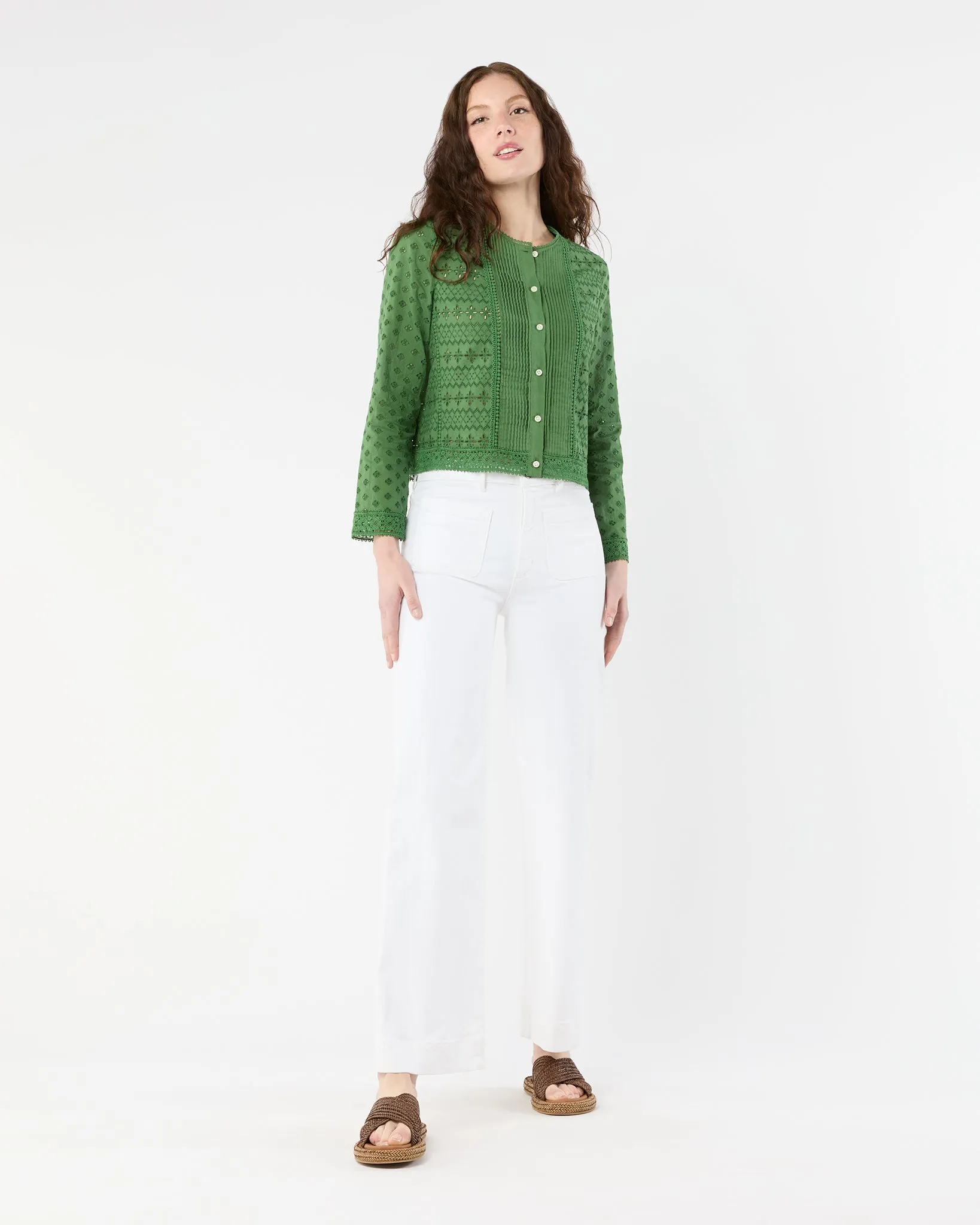 Marianne Top in Green Eyelet Patchwork