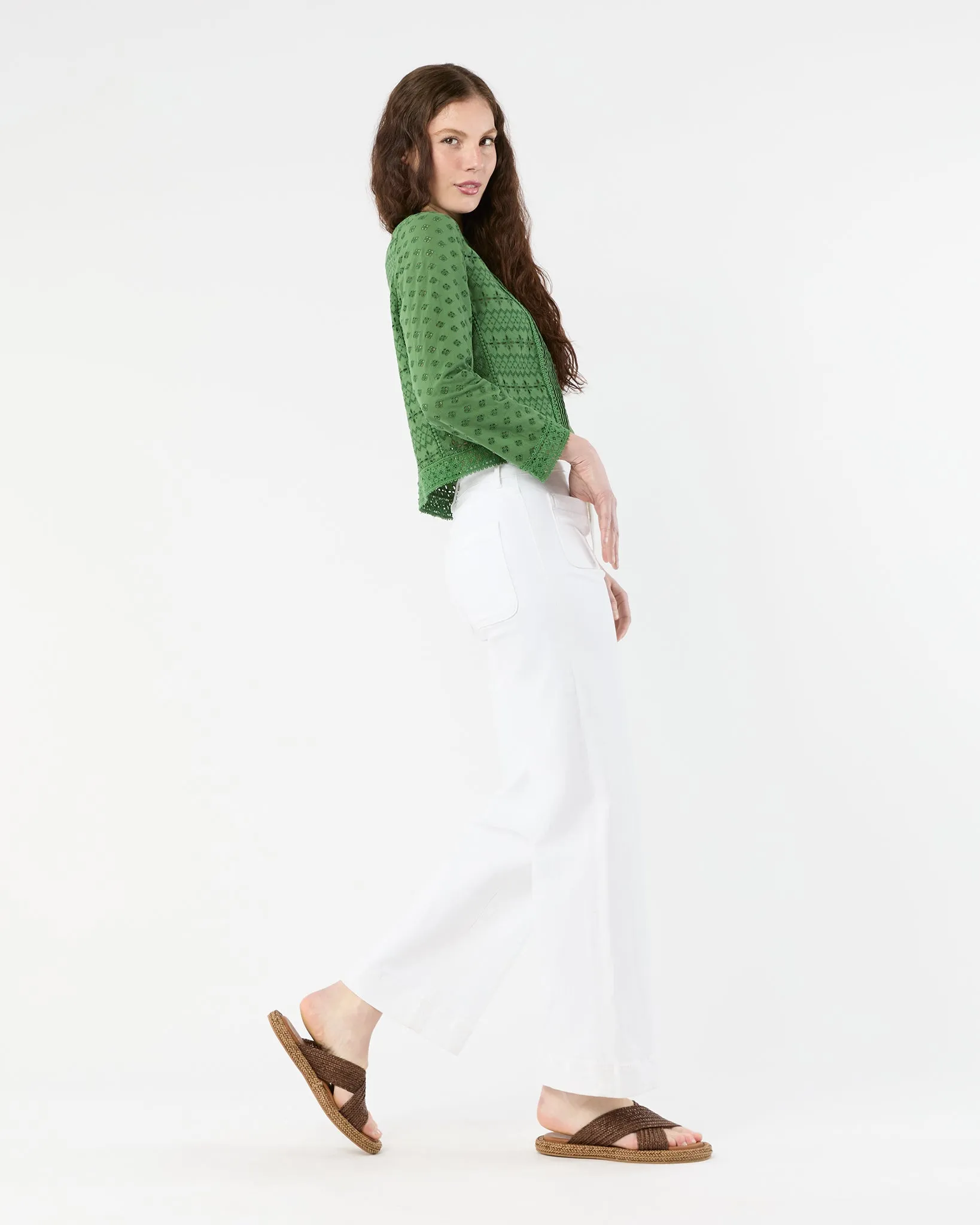 Marianne Top in Green Eyelet Patchwork