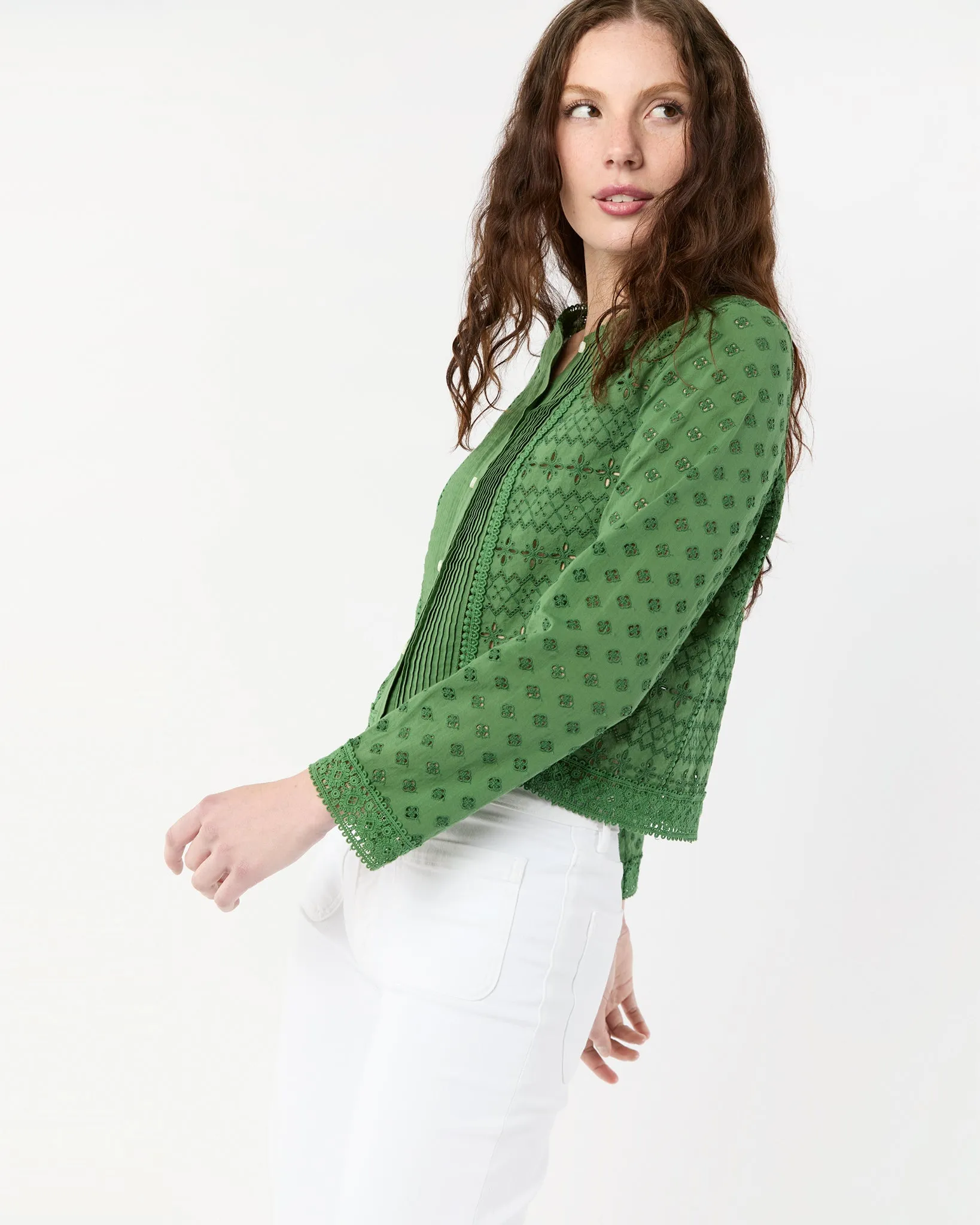 Marianne Top in Green Eyelet Patchwork