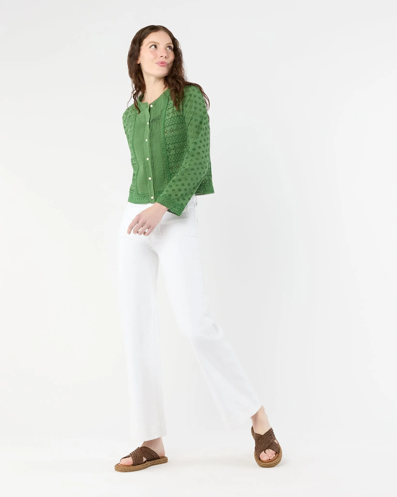 Marianne Top in Green Eyelet Patchwork