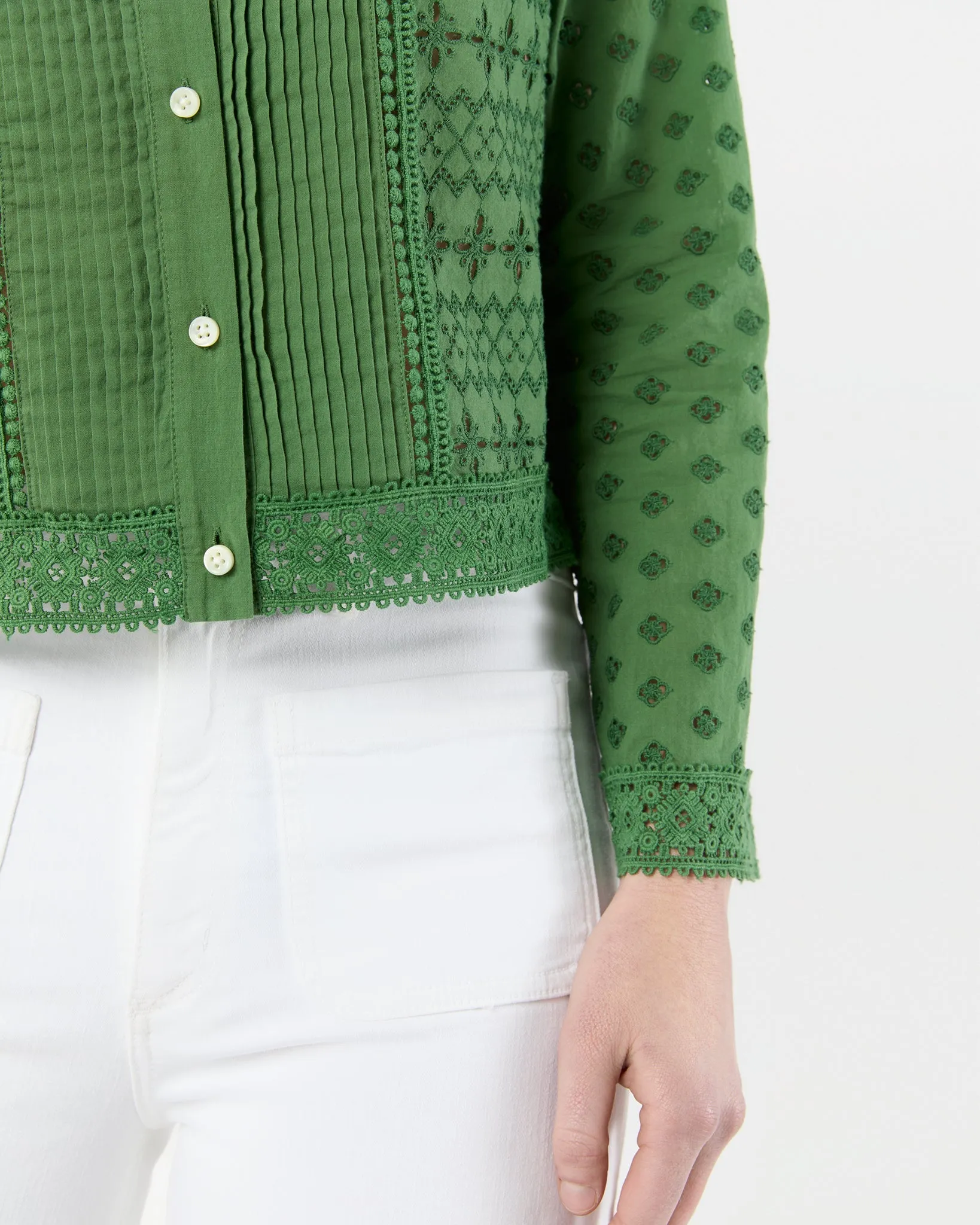 Marianne Top in Green Eyelet Patchwork
