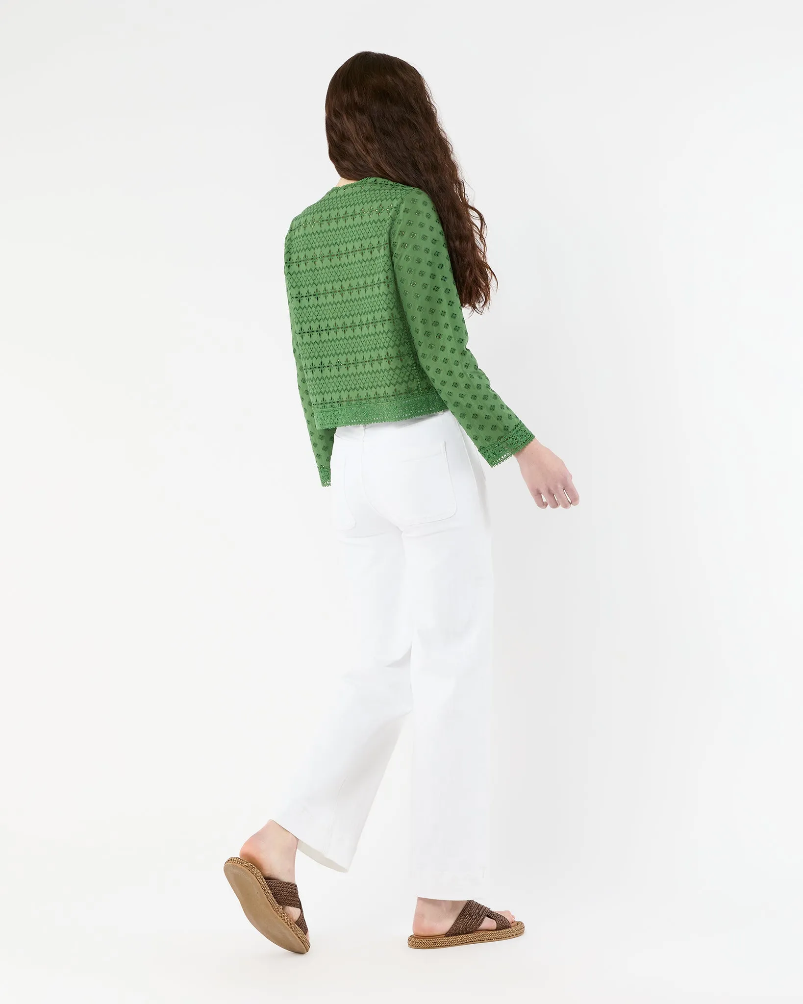 Marianne Top in Green Eyelet Patchwork
