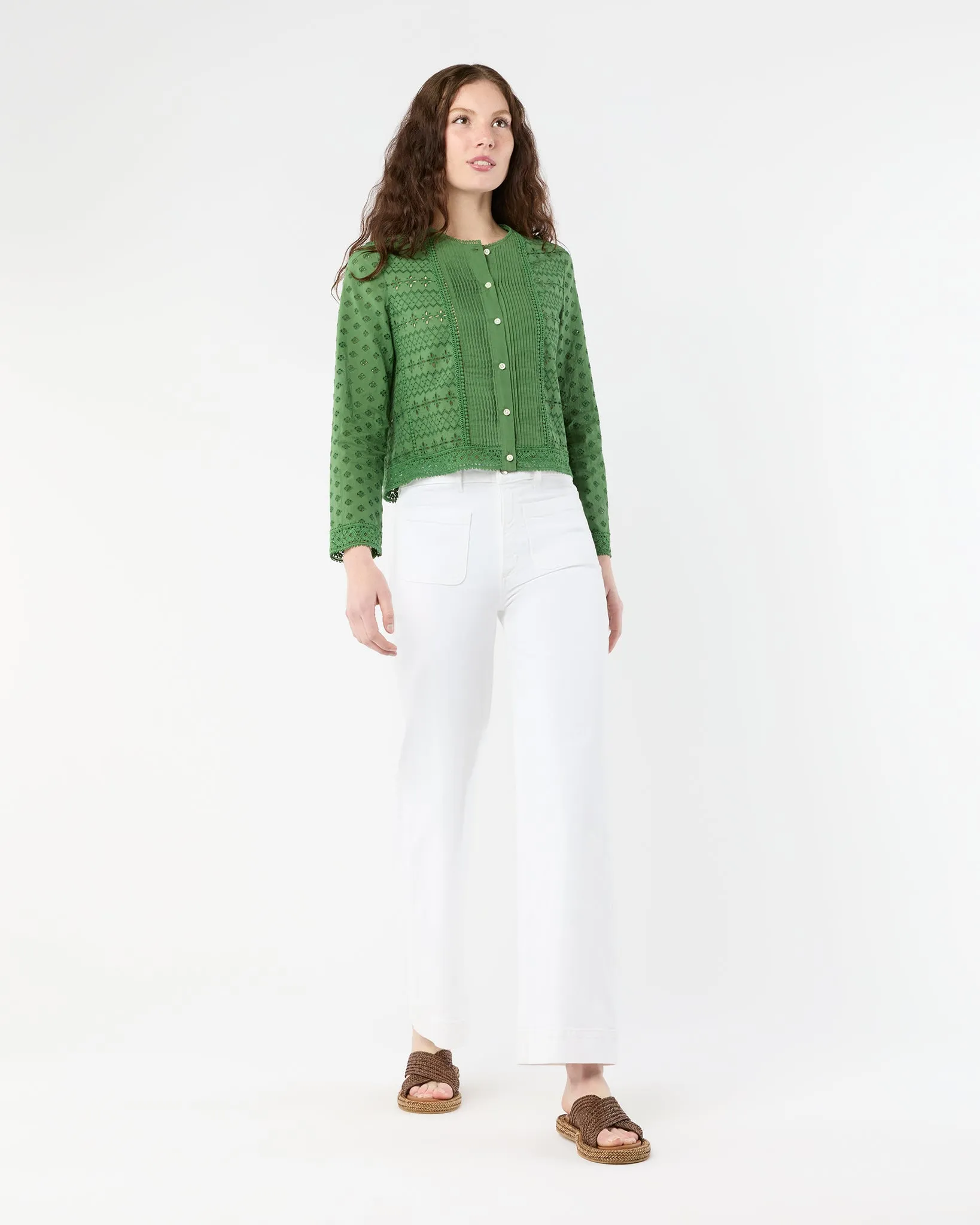Marianne Top in Green Eyelet Patchwork