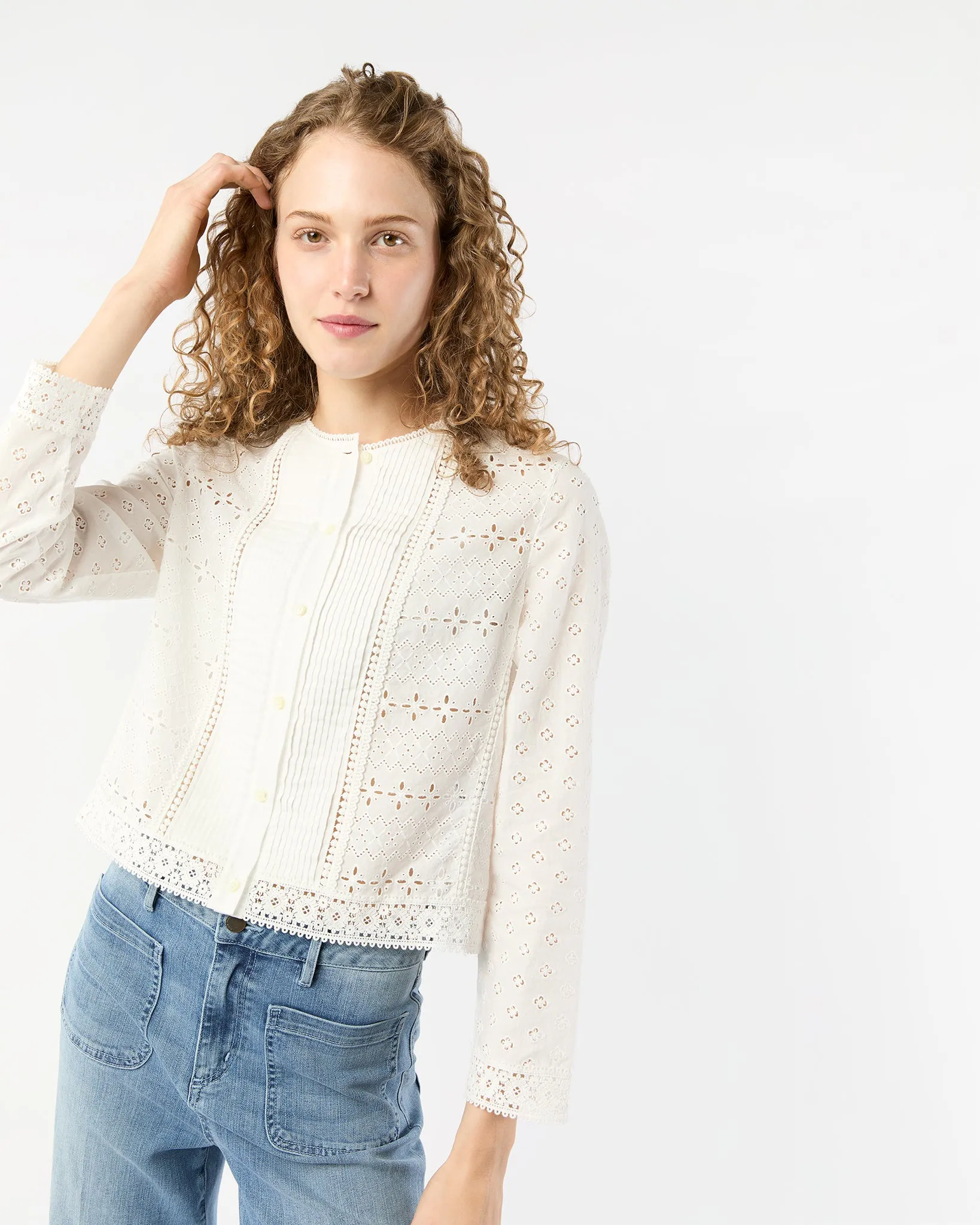 Marianne Top in White Eyelet Patchwork