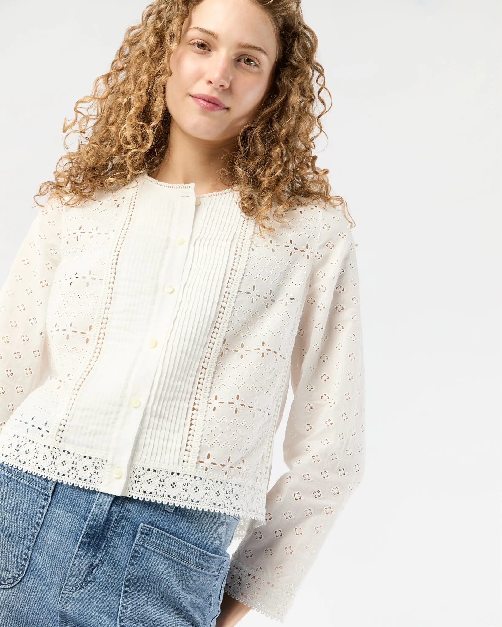 Marianne Top in White Eyelet Patchwork