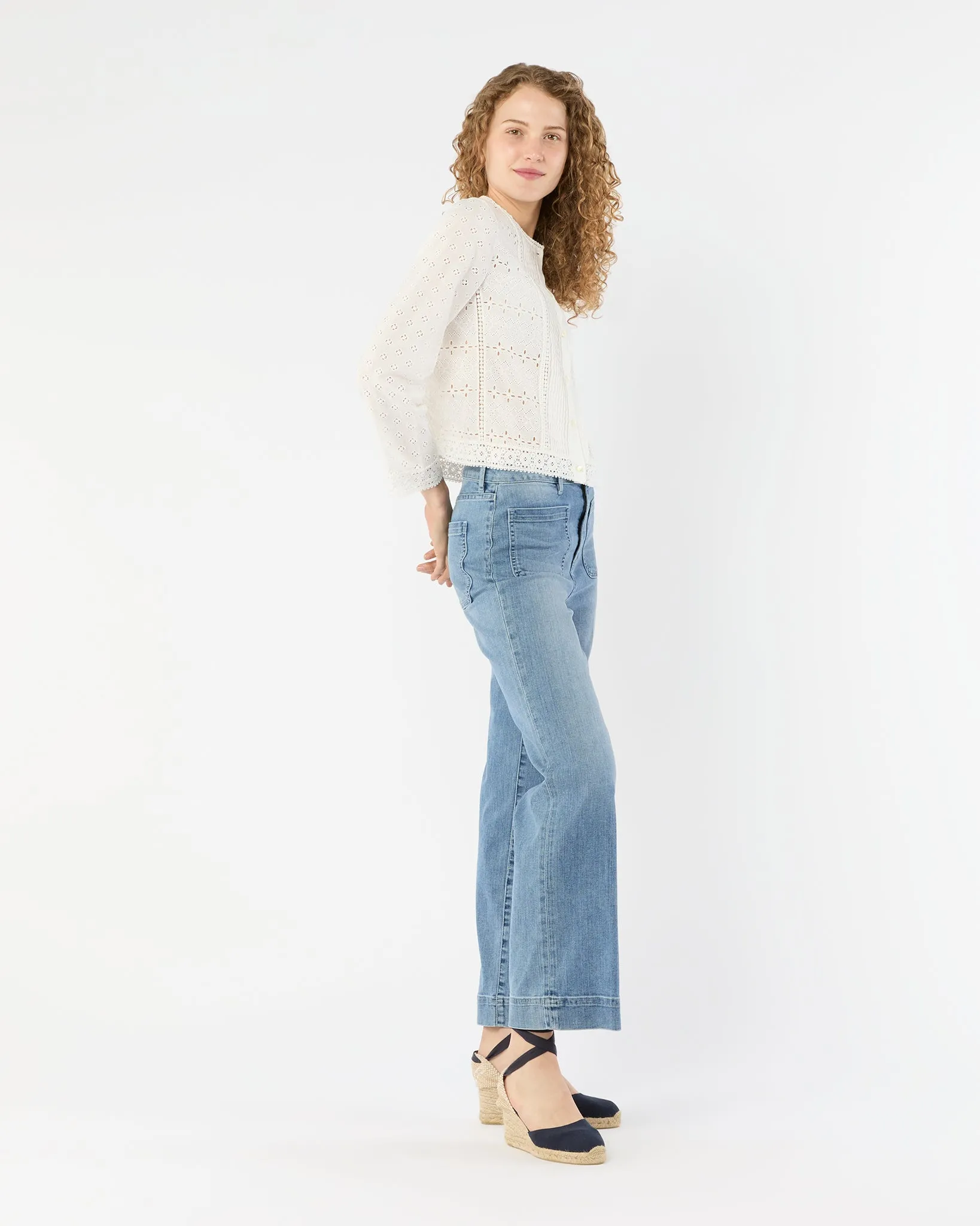 Marianne Top in White Eyelet Patchwork