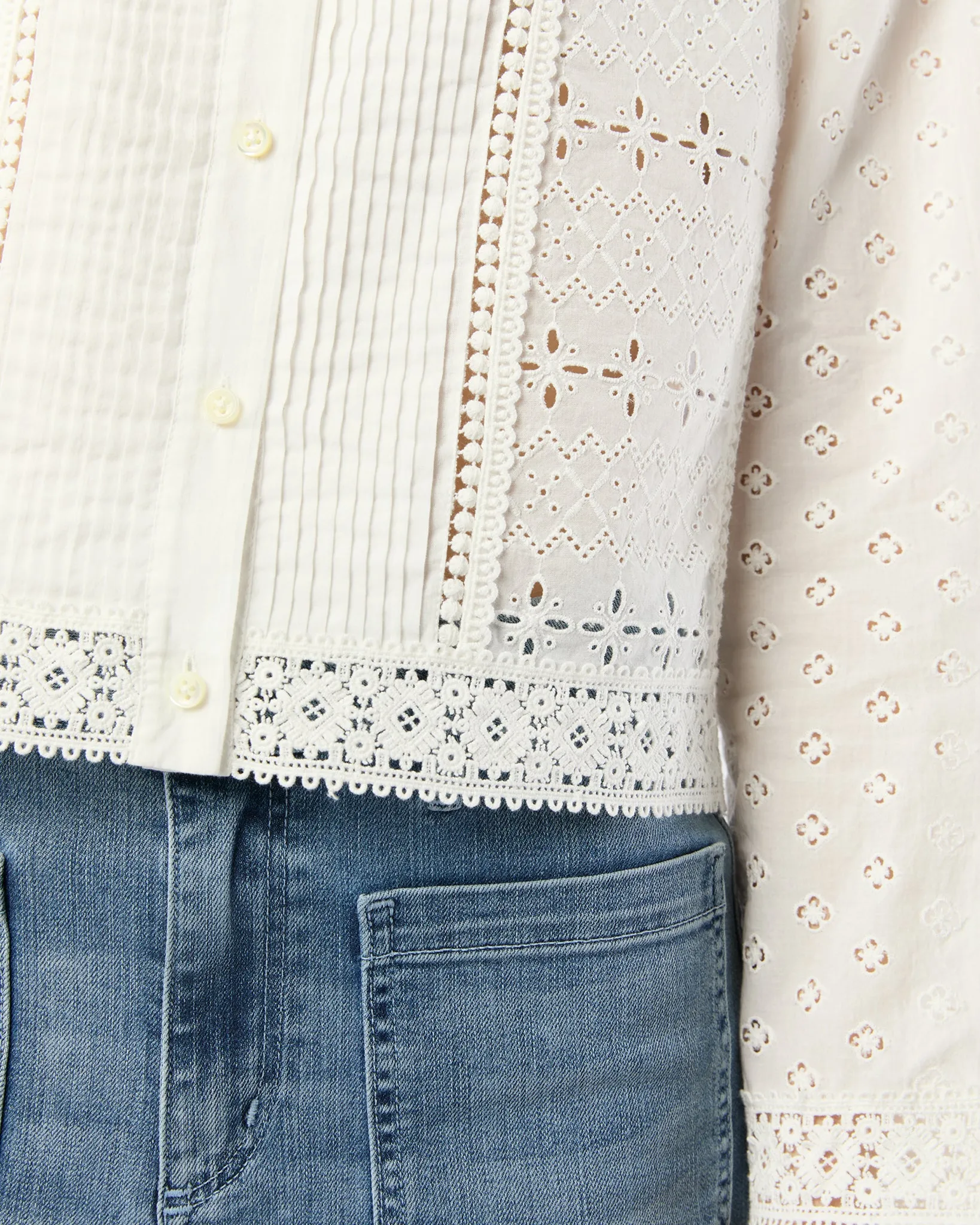 Marianne Top in White Eyelet Patchwork