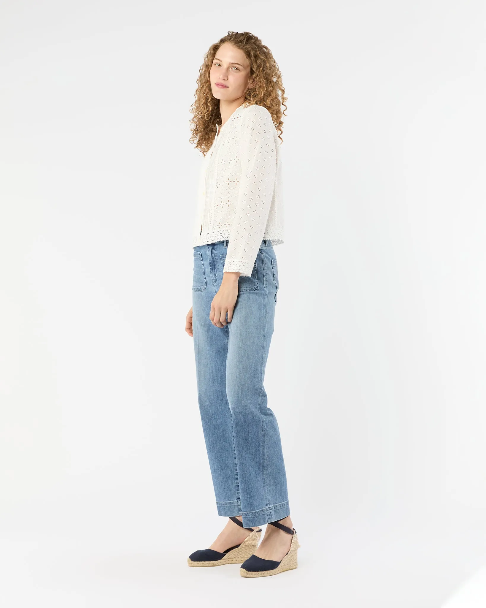 Marianne Top in White Eyelet Patchwork