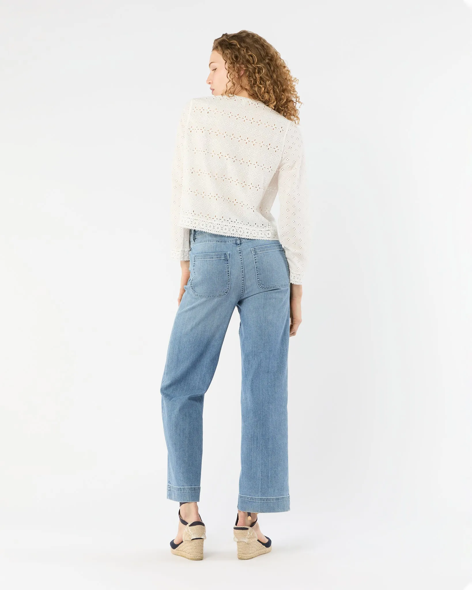 Marianne Top in White Eyelet Patchwork