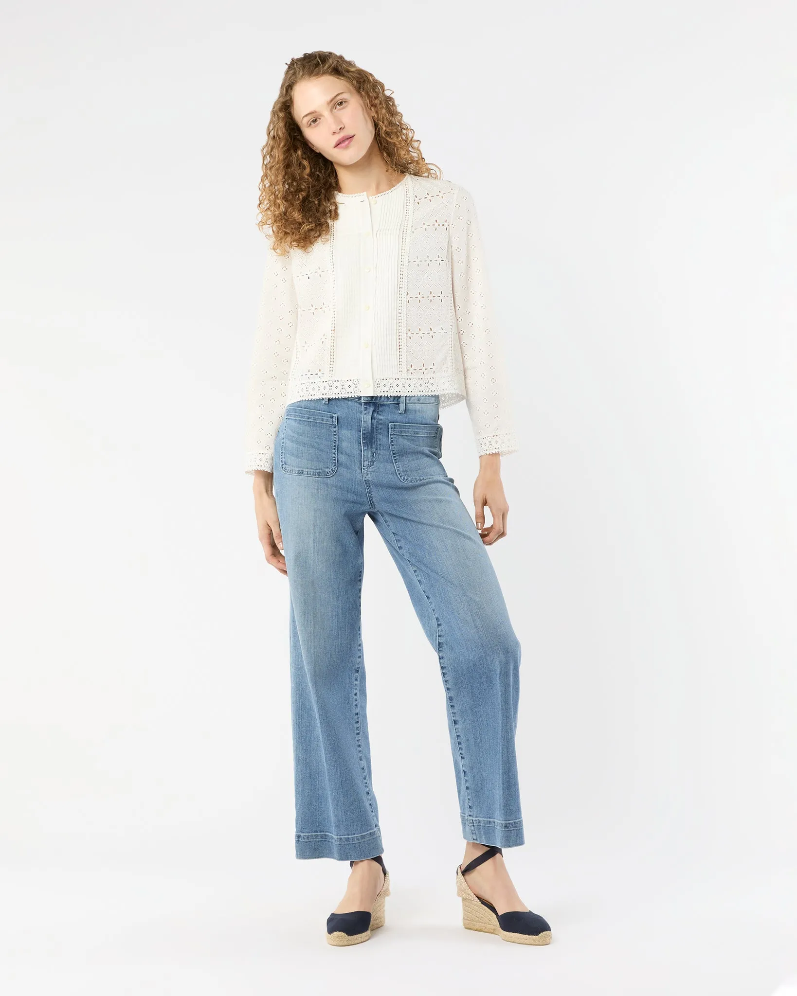 Marianne Top in White Eyelet Patchwork
