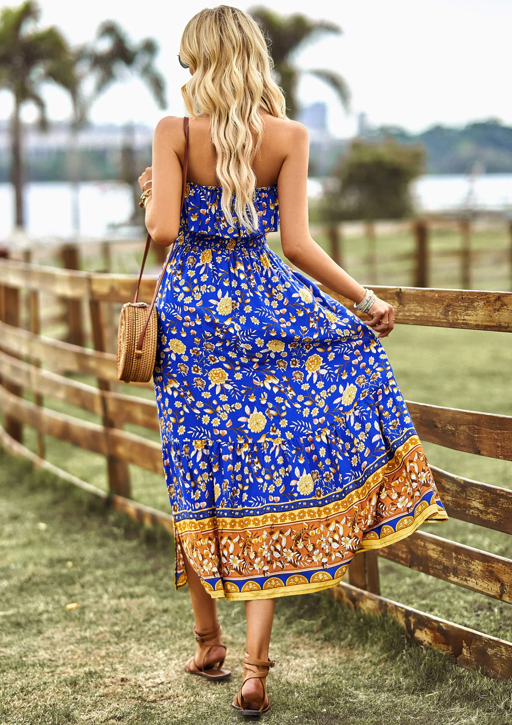 Marisa Floral Off The Shoulder Maxi Dress - Blue