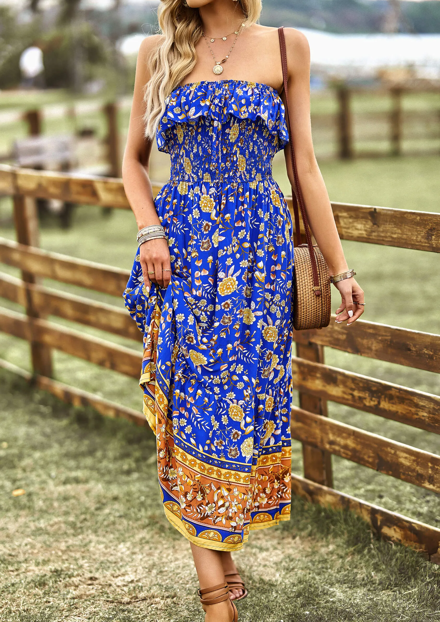 Marisa Floral Off The Shoulder Maxi Dress - Blue
