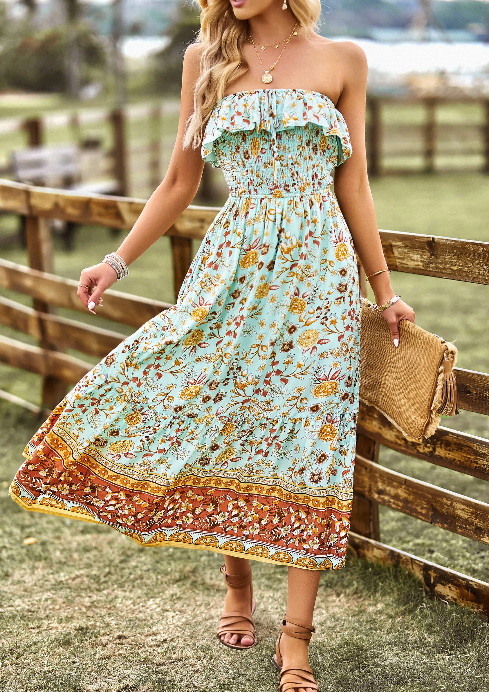 Marisa Floral Off The Shoulder Maxi Dress - Geen