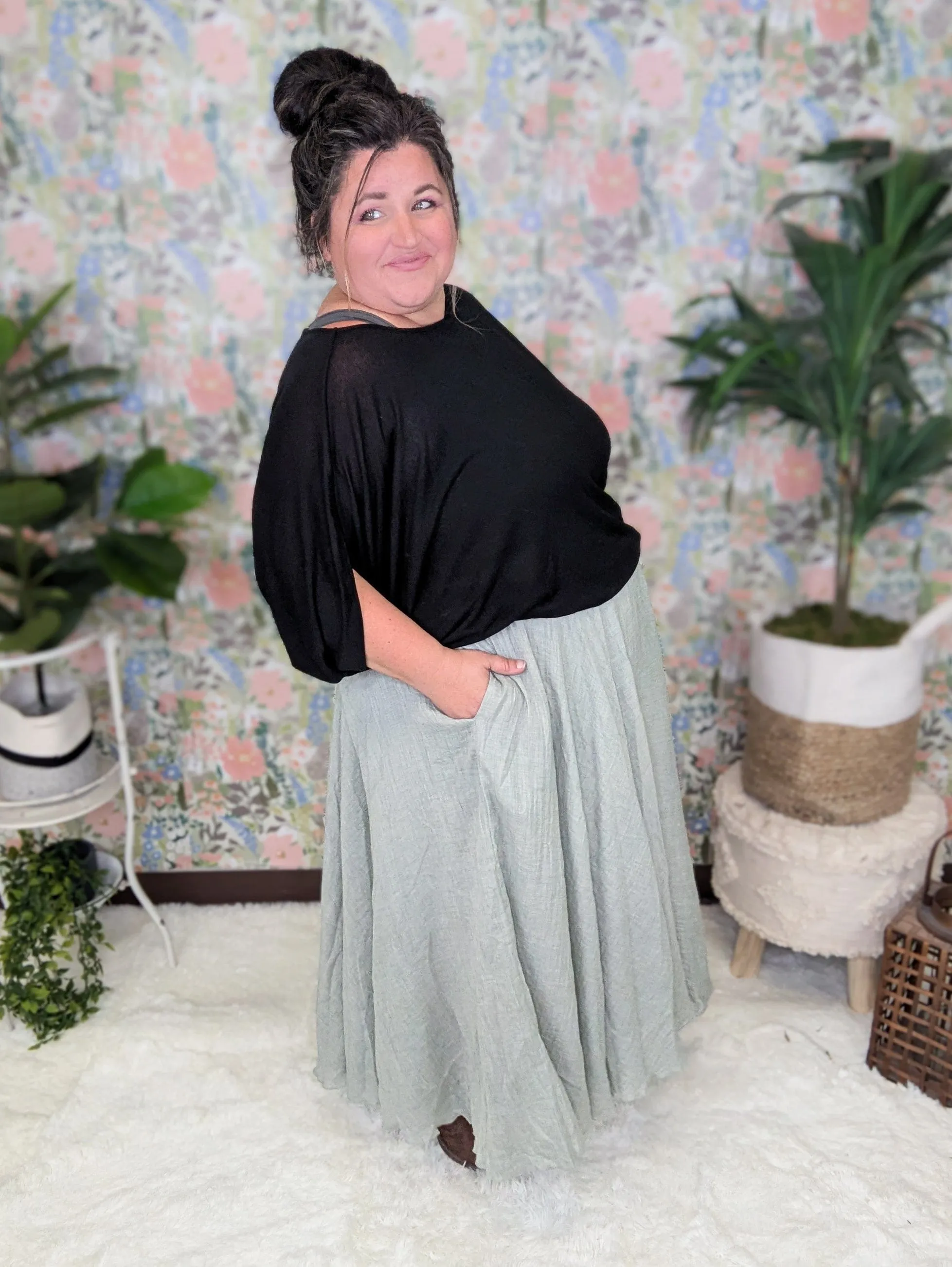 Martie Pull On Midi Skirt in Sage