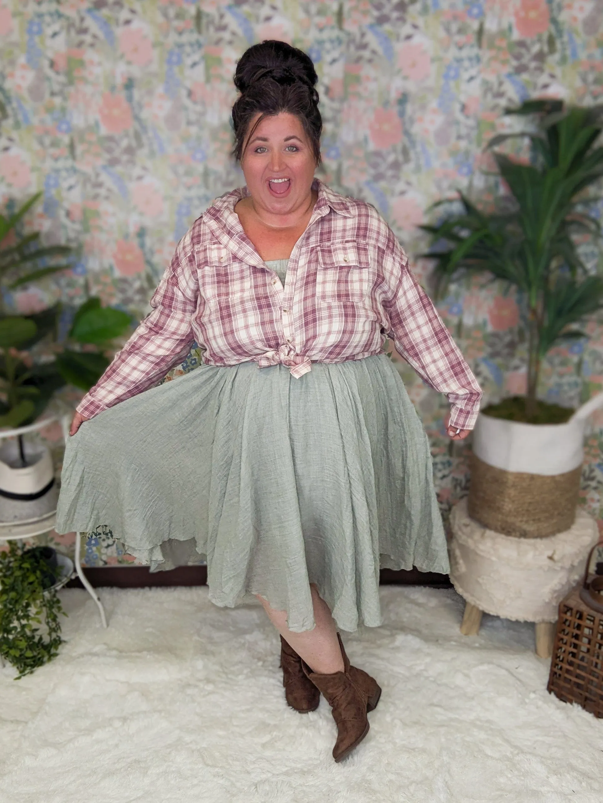 Martie Pull On Midi Skirt in Sage