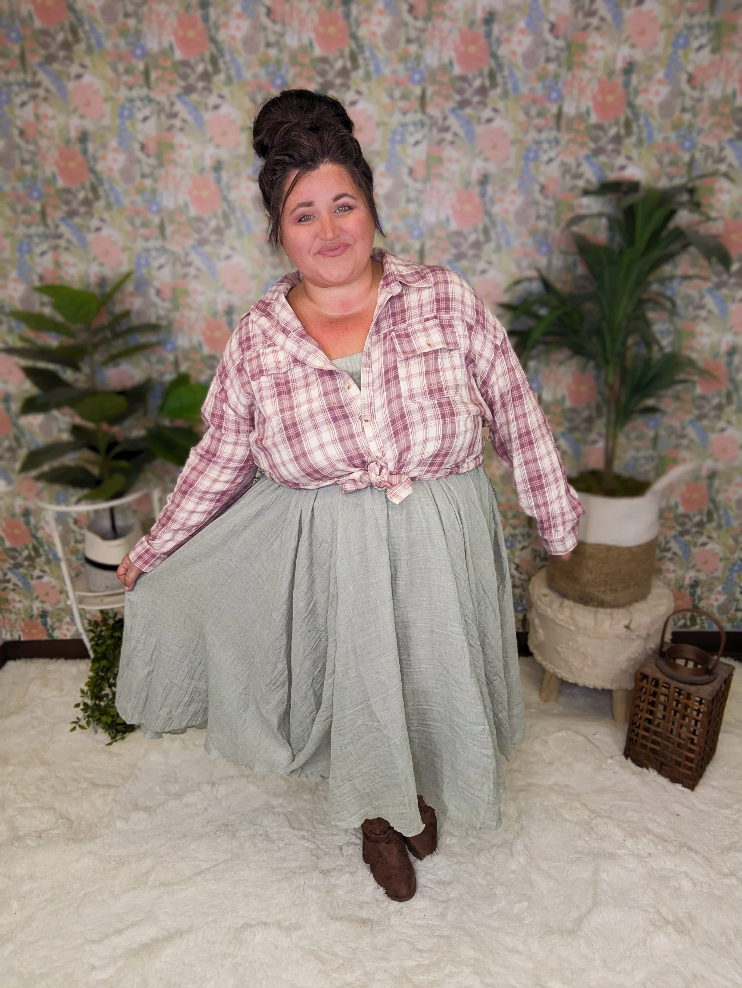 Martie Pull On Midi Skirt in Sage
