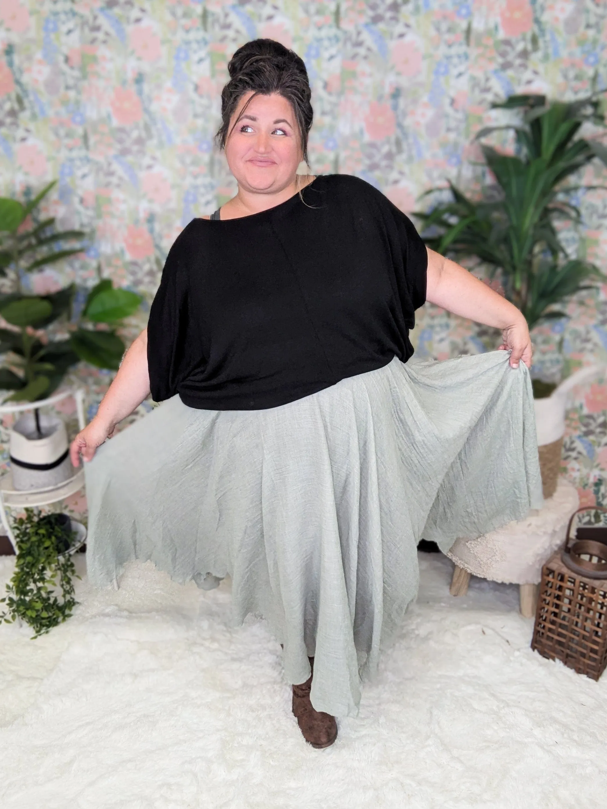 Martie Pull On Midi Skirt in Sage