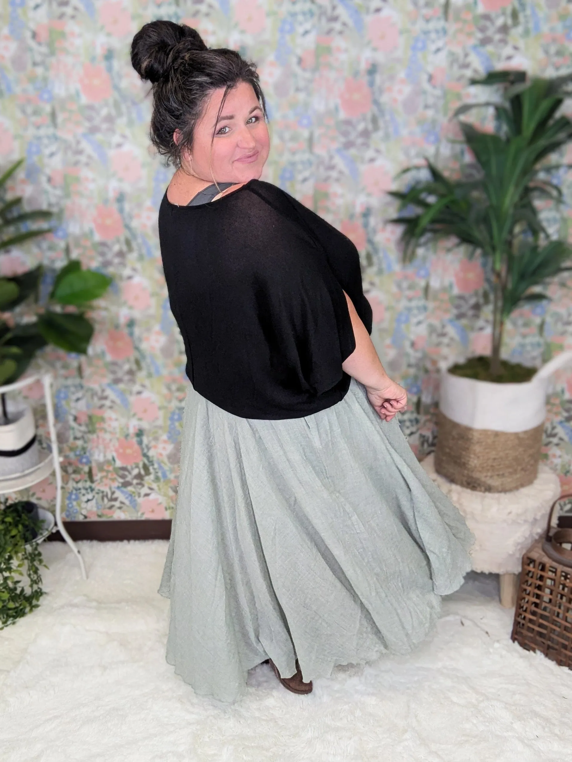 Martie Pull On Midi Skirt in Sage