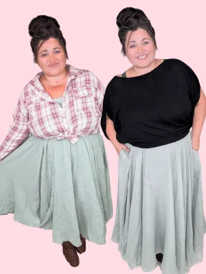 Martie Pull On Midi Skirt in Sage