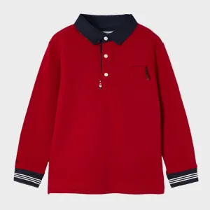 Mayoral Boys Long Sleeve Contrasting Polo Shirt - Red