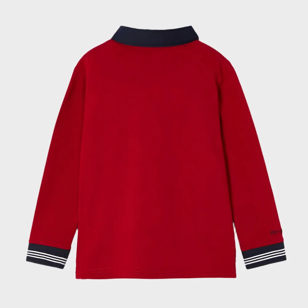 Mayoral Boys Long Sleeve Contrasting Polo Shirt - Red