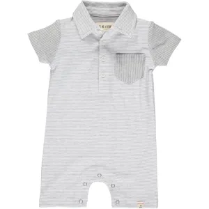 Me & Henry Grey & White Micro Stripe Saltash Polo Romper