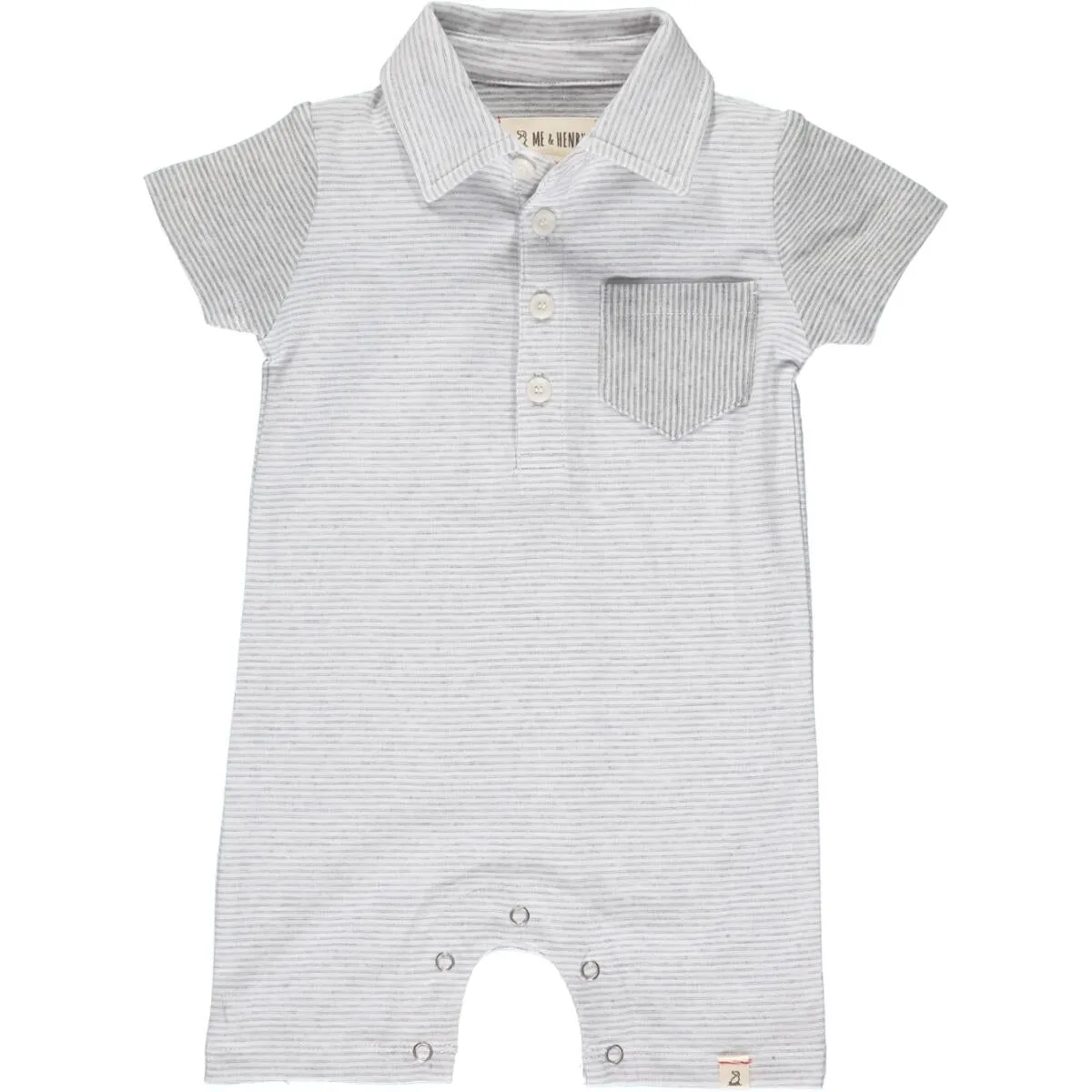 Me & Henry Grey & White Micro Stripe Saltash Polo Romper