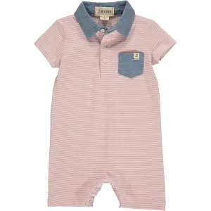 Me & Henry Saltash Polo Romper in Pink & White Stripe