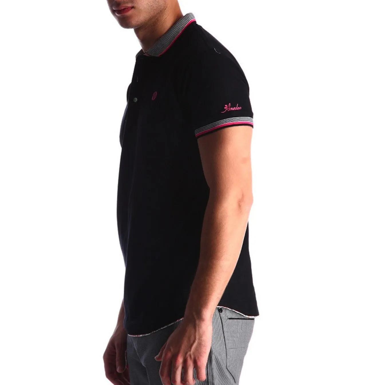 Men's Black - Paisley Turkey Slim Fit Mesh Polo Shirt ( Size - Only XS )