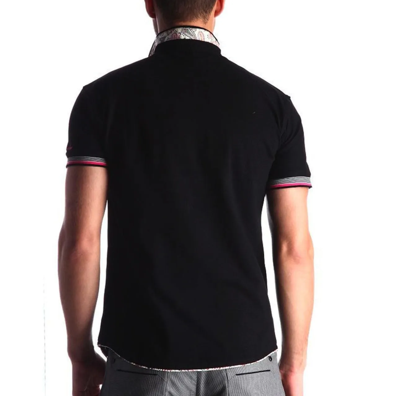 Men's Black - Paisley Turkey Slim Fit Mesh Polo Shirt ( Size - Only XS )