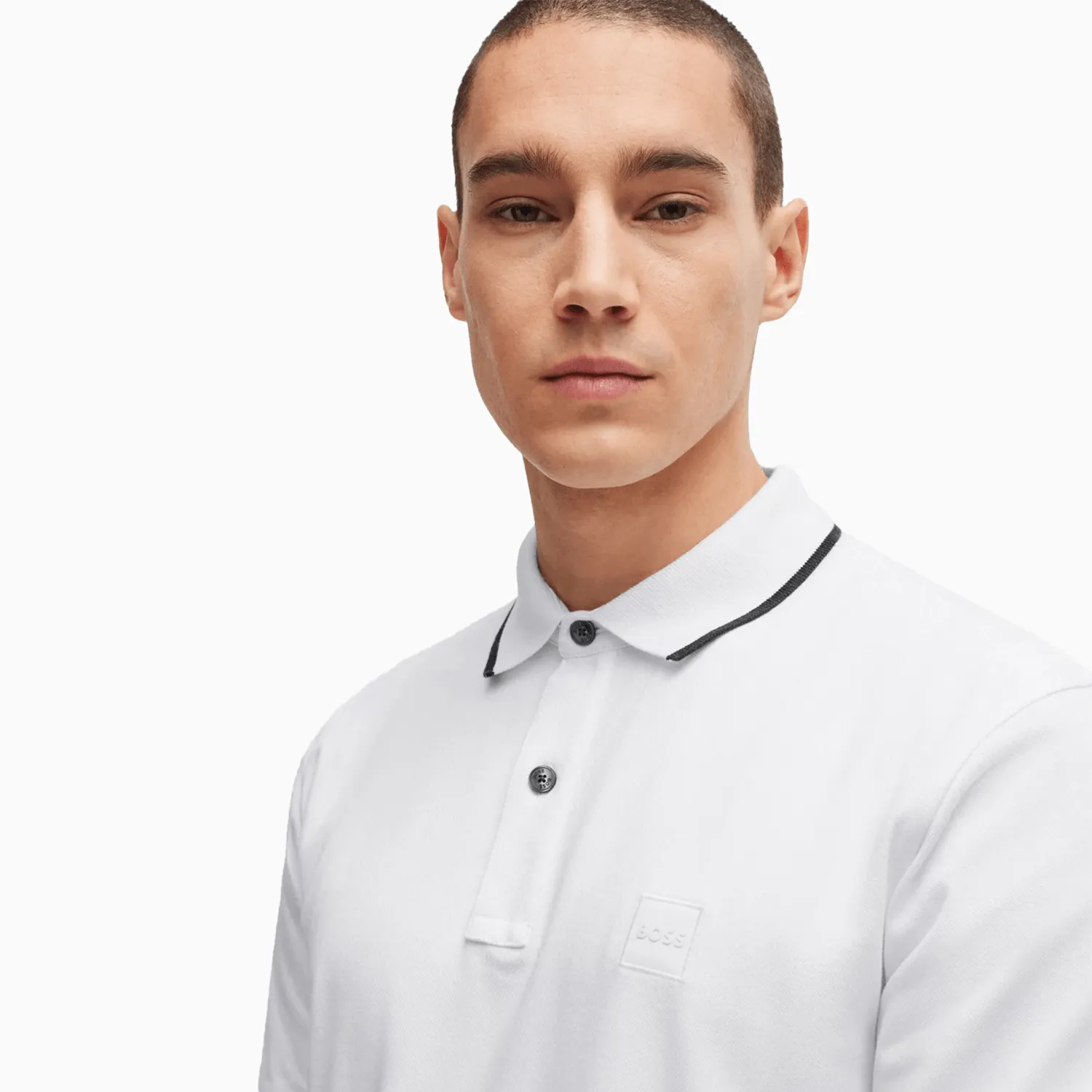 Men's Slim Fit Polo Shirt in Washed Stretch Cotton Pique