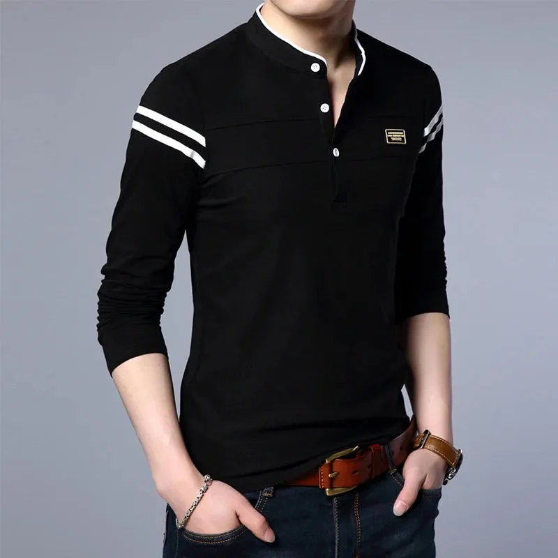 Men's Summer Long Sleeve Cotton Polo Shirt