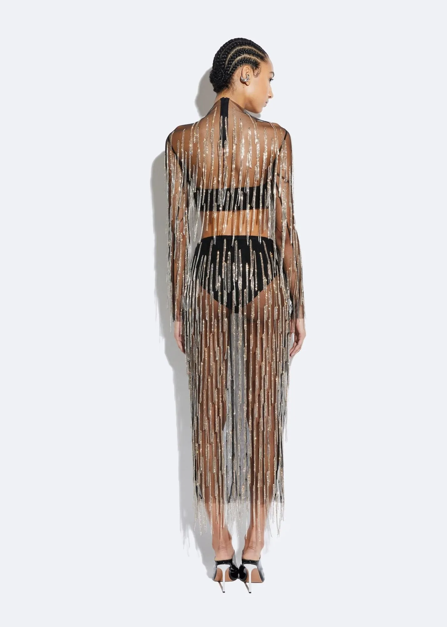 Mesh Diamond Fringe Pencil Skirt