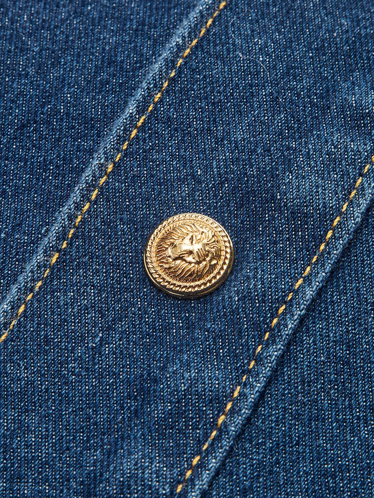 Metal Button Pleated Denim Skirt