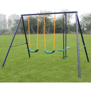 Metal Swing Set Outdoor with Glider for Kids Blue