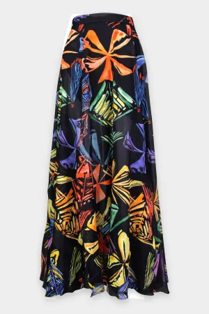 Mia Long Skirt in Black Print